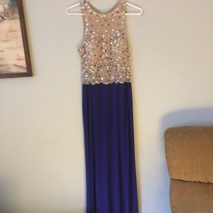 Blue Long Prom Dress with Leg Slit